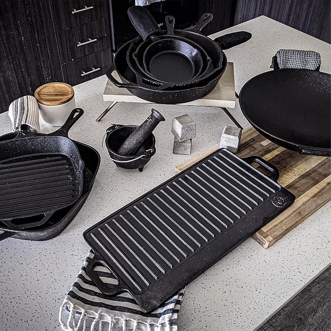 12 Inch Square Grill Pan Large Pre-Seasoned Cast Iron