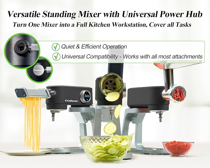 Stand Mixer Powerful DC Motor, Heavy Duty Dough Mixer 5.3 QT | Multifuncational Kitchen Mixer with 4 Stainless Steel Attachments and Universal Hub, Quiet Operation with Timer, 8-Speed