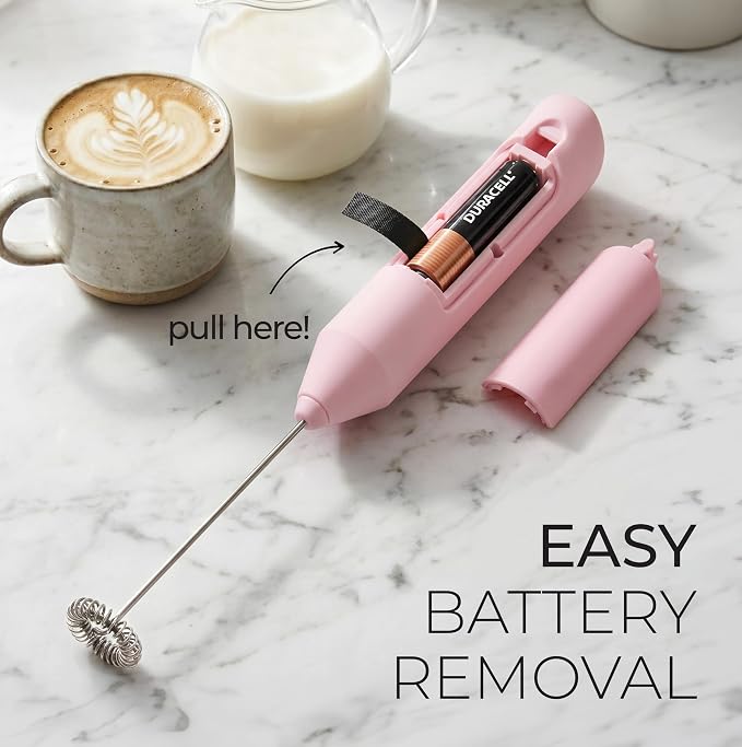 Zulay Kitchen Powerful Milk Frother AA Batteries Included – Ultra Fast Handheld Drink Mixer with Stainless Steel Whisk Stirrer for Coffee, Protein, Matcha & More, Frother Wand Electric Frothmate