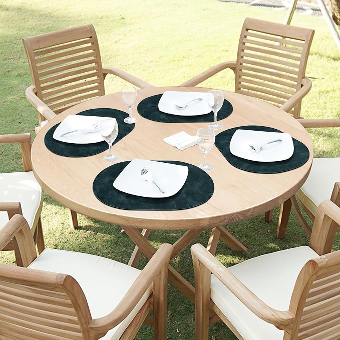 ADRIMER Placemats, Heat Resistant Oval Placemats Set of 12 Washable 12 x 17 Inch, Waterproof Table Mats, Wipeable Pu Place Mats for Kitchen, Dining Room, Dark Blue