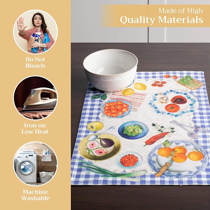 Maison d' Hermine Placemats Set of 4 Reusable 100% Cotton (13"x19") | Cloth Place Mats Washable Table Mats for Kitchen Dining Party Wedding Hotel Home Restaurant Spring Summer - Gourmand