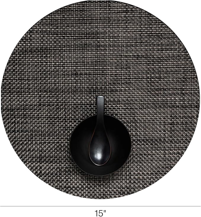 Chilewich Basketweave Placemats, Woven Round Placemats Set of 4 | Reusable, Stain-Resistant, Indoor/Outdoor Tabletop Protection, Carbon, 15"