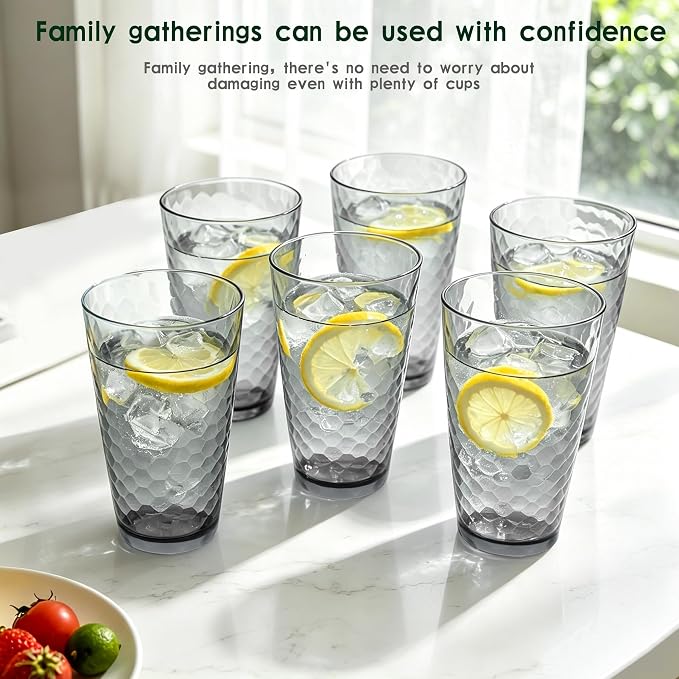 Plastic Drinking Glasses,Set of 6,Plastic glass cup (20 Ounces) | 20 oz plastic Tumbler Cups, Shatterproof Drinking Cups,cups for kitchen ,cup set, Dishwasher Safe
