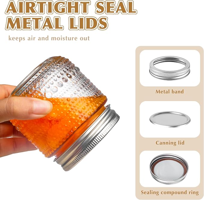 WACOI Mason Jars 8 Oz with Lids 12 Packs, Vintage Half Pint Small Glass Canning Jars with Silver Metal Lids for Storing, Pickling, Honey, Jam, Home Decor, Candle and DIY Crafts