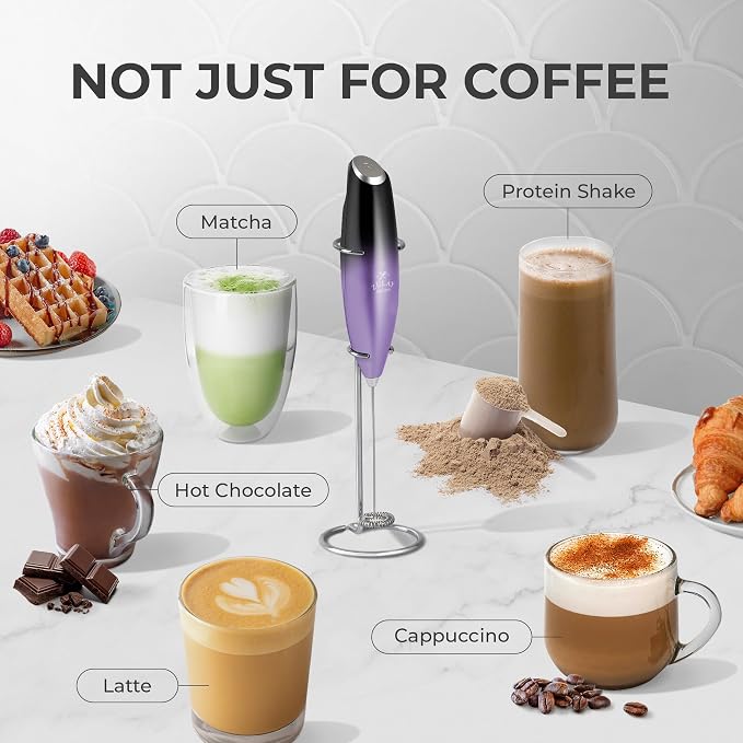 Zulay Kitchen Powerful Milk Frother Wand With Duracell Batteries - Ultra Fast Handheld Drink Mixer - Electric Whisk Foam Maker for Coffee, Lattes, Cappuccino & Matcha - Z1 Motor - Galaxy