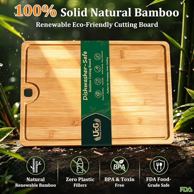 Bamboo Cutting Board, Dishwasher Safe Cutting Board, 14’’L×10.6’’W | Easy Clean & Durable, Apple-Like Weight, Knife-Friendly, Reversible Design for Meat & Veggies. Built for Daily Home Cooks