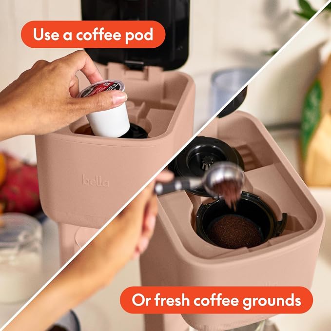 bella Single Serve Coffee Maker, K Cup & Coffee Ground Compatible, Blossom