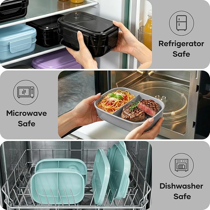 HOMETALL Bento Box Adult with Insulated Lunch Bag - 3 Stackable Leak-Proof Lunch Box Containers for Women & Men - BPA Free Lunchbox with Utensil Set (Spoon, Knife, Fork) for Work, Picnic, Dining Out