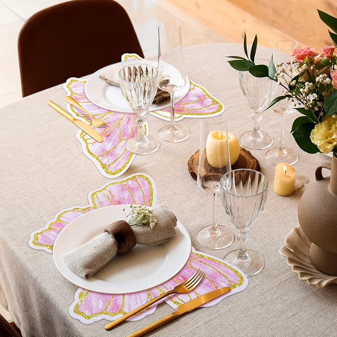 Harloon 50 Pcs Butterfly Paper Placemats Disposable Colorful Butterfly Table Mats for Spring Summer Wedding Baby Shower Birthday and Holiday Party Kitchen Dining Table, 13 x 10.8 Inches (Pink)