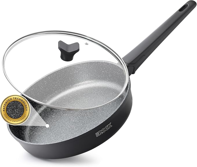 THE ROCK SOHO 9.5-Inch Nonstick Frying Pan with Lid – Compact for Urban Kitchens, Nothing Sticks, Never Warps, Lasts Longer, Dishwasher Safe, Black