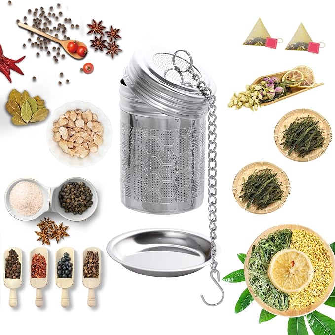 2 Pack Tea Infusers For Loose Tea, 304 Stainless Steel, 2 Inch | Fine Mesh Filter, Threaded Lid, Chain Hook, Drip Trays, Fits Most Mugs And Teapots, Dishwasher Safe