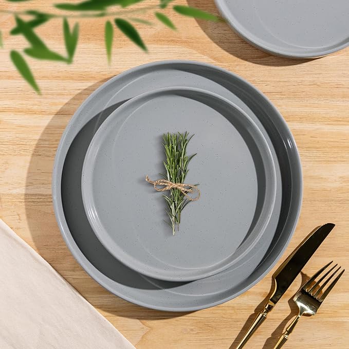 AmorArc Stoneware Dinnerware Sets for 6,18 Pcs Plates and Bowls Set | Handmade Ceramic Dish Set,Dishwasher & Microwave Safe,Scratch Resistant-Gray