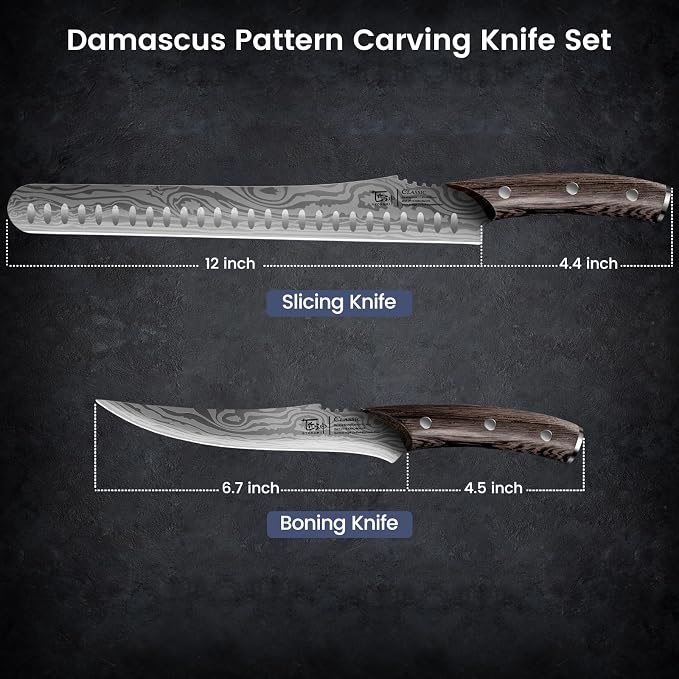 Brisket Slicing Knife Set, Carving & Boning Knife for Meat & Turkey | Japanese Style High Carbon Steel Kitchen Knives Set for Home & BBQ, Wenge Wood Ergonomic Full Tang Handle, Ideal for Gift