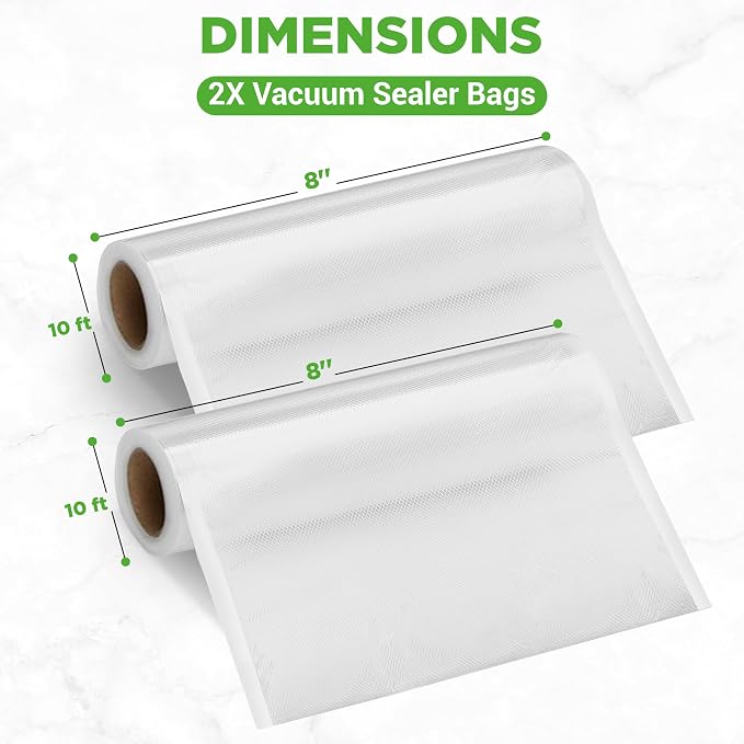 NutriChef Vacuum Sealer Bags 8x10 Rolls 2 Pack - Food Saver, Seal a Meal - Commercial Grade, Heavy Duty, Wrinkle Free, Keeps Produce Fresh, Ideal for Storage, Meal Prep, Sous Vide Cooking