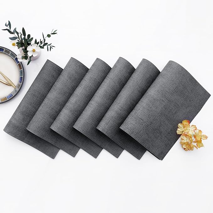 Homaxy PU Faux Leather Placemats for Dining Table, Set of 6, Dark Grey | Waterproof Wipeable Washable Table Mats, Easy to Clean Anti-Slip Place Mats, 11.8" x 17"