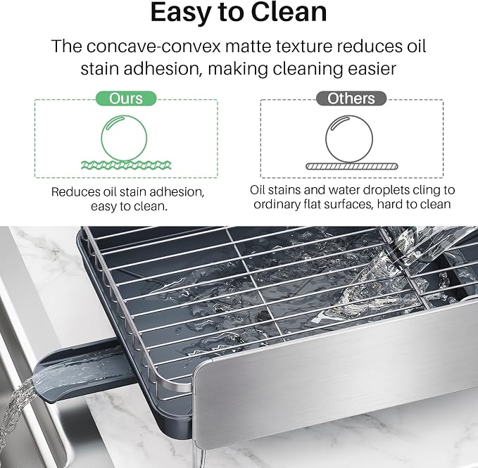 Stainless Steel Dish Drying Rack for Kitchen Counter, Expandable, Silver | Stainless Steel Dish Drainer, Adjustable Length 18.9''-29.3'', Automatic Drainage, 360° Spout, Cutlery Holder with Knife Slot