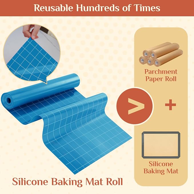 GTJ Silicone Baking Mat Roll, Reusable Baking Sheet Liners, 12 in x 6 ft | Free Cut to Size, Food-Grade, Non-Stick, Non-Slip, For Dough, Pastry, Air Fryer, Freeze Dryer, Oven Pan, Kitchen Counter