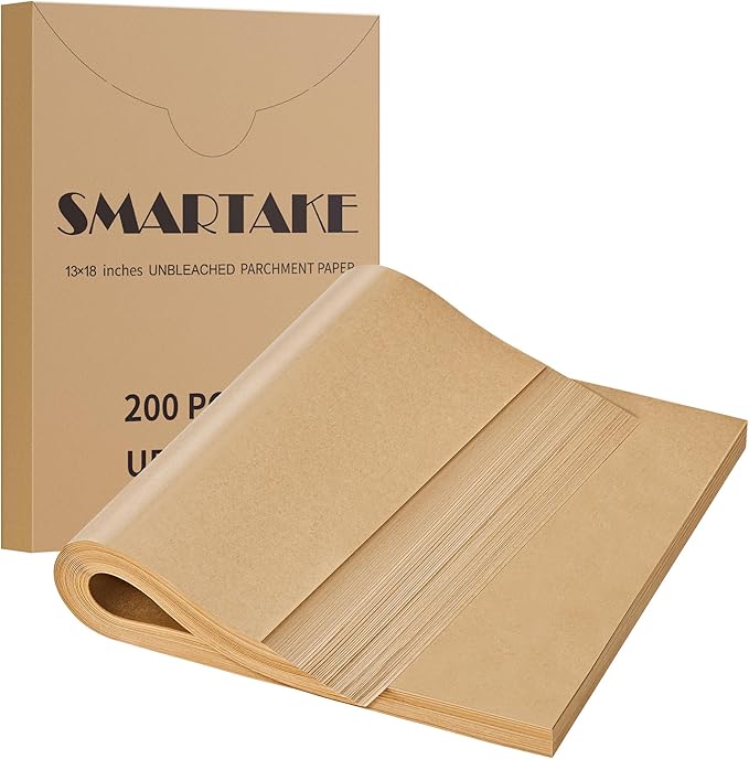 SMARTAKE 200 Pcs Parchment Paper Baking Sheets, 13x18 Inches, Non-Stick | Unbleached Pre-Cut Greaseproof Baking Parchment, Oven Safe up to 450°F, for Grilling Frying Steaming Bread Cup Cake Cookies