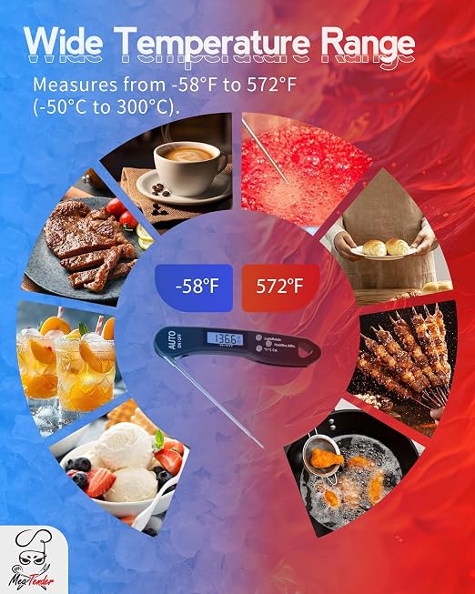 Ultra-Fast 1.2s Instant Read Meat Thermometer for Grilling & Smoking, ±1°F Accuracy with Calibration, Reversible Backlit LCD for Left/Right Hand, Magnetic Digital Food Thermometer for BBQ, Candy, Oil