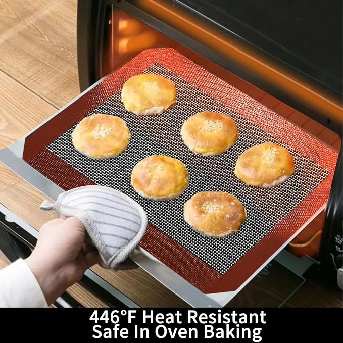 Small Silicone Baking Mats, Set of 4, 11-4/5x8-1/4 Inch Quarter Sheet Size, Non Stick, BPA Free, 1/4 Baking Sheet Pan Liner for Cookies, Macaron, Bread, Pastry, Toaster (Perforated)