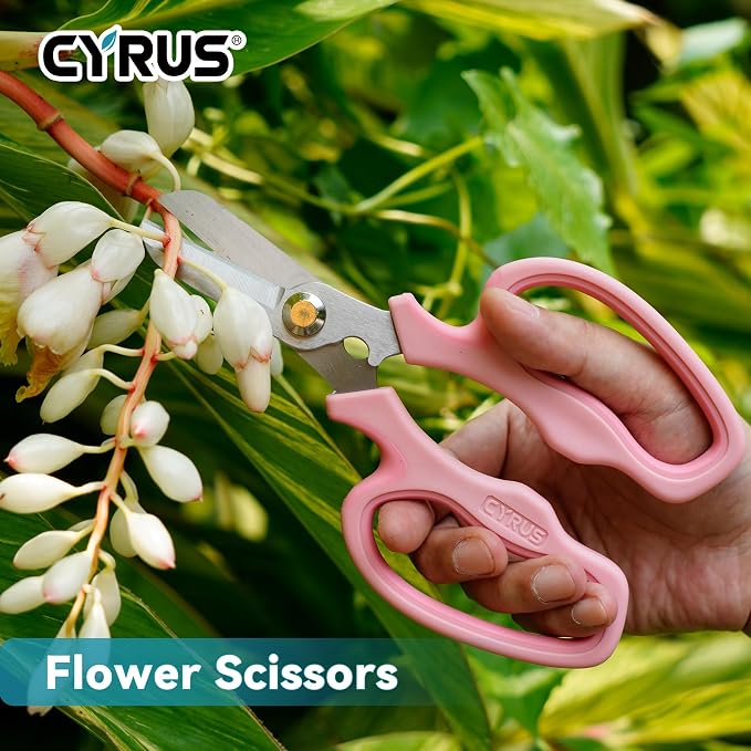 7.5 Inch Pink Straight Blade Floral Pruning Shears Built-In Thorn Remover
