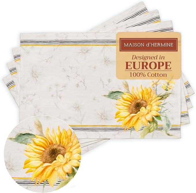 Maison d' Hermine Placemats Set of 4 Reusable 100% Cotton (13"x19") | Cloth Place Mats Washable Table Mats for Kitchen Dining Party Wedding Hotel Home Restaurant Spring Summer - Candice