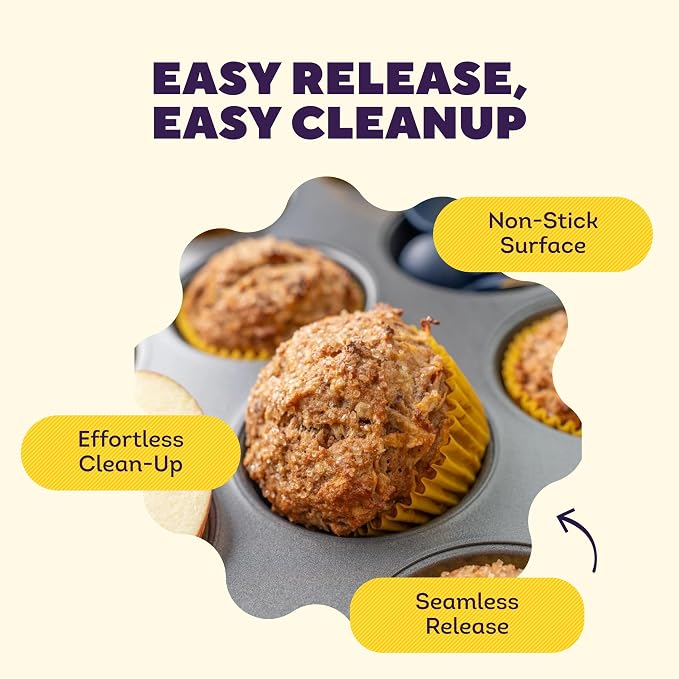 Wilton Gold Non-Stick Muffin Pan, Made Without PFAS, 12-Cup | Non-Stick Steel with Scratch-Resistant Coating, Resists Warping, Extended Handles, Dishwasher Safe, Perfect for Cupcakes