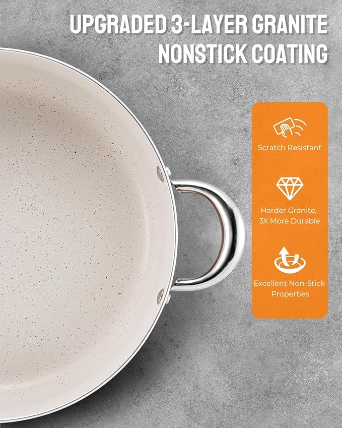 BEZIA 6 Quart Nonstick Stock Pot with Lid, Induction Compatible Cooking Pot | Soup Pot with PFOA Free Granite Coating, All Stovetops Compatible, Oven & Dishwasher Safe, Perfect for Soup, Sauce, and Pasta