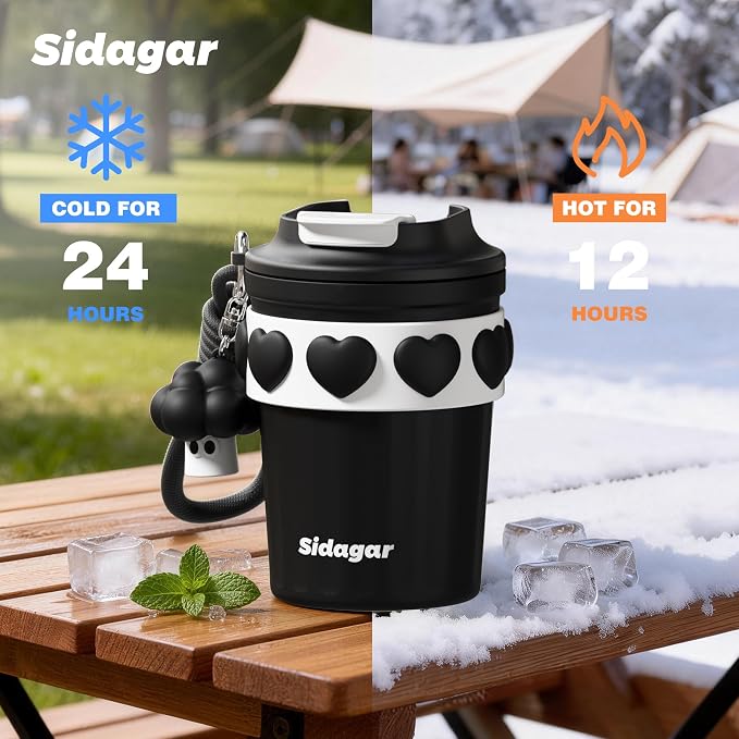 SDGA+ 12 oz Travel Coffee Mug Spill Proof Leak Proof, Stainless Steel Thermal Coffee Cup with Lid, Resuable Cup for Hot and Cold, Portable Tumbler for Women, Black