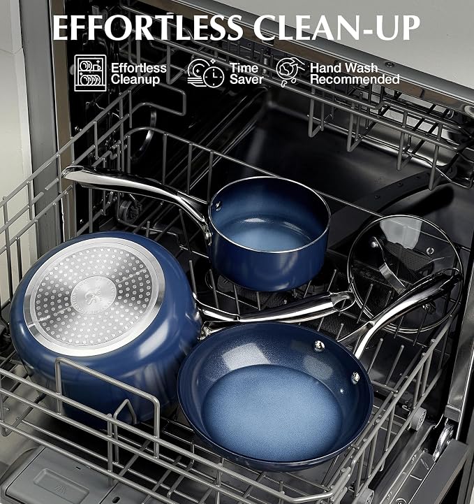 KOCH SYSTEME CS Nonstick Sauce Pan with Lid, 1 Quart Saucepan with Lid, 1 QT Nonstick Ceramic Small Sauce Pan with Stainless Steel Handle, Non-Toxic Ceramic Saucepan, Oven Safe, Gradient Blue
