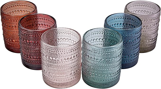 Vintage Beaded Hobnail Tumbler, Colored Drinking Glasses, Set of 6 | 11 oz | Vintage Colored Glass, HAND WASH ONLY, Comfortable Grip, Ideal for Whiskey, Water, Wine, Cocktails & Everyday Beverages