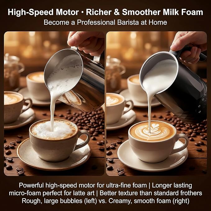COFUN Milk Frother, 4-in-1 Electric Milk Frother and Steamer | 11.8oz Automatic Hot & Cold Foam Maker, Dishwasher Safe, Quiet Operation for Coffee, Latte, Cappuccino, Hot Chocolate (Black)