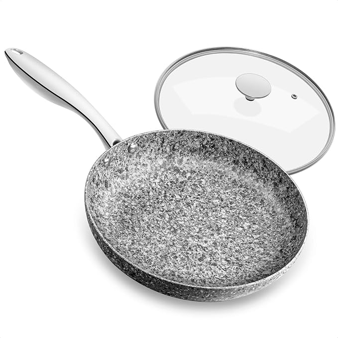 MICHELANGELO Granite Frying Pan with Lid, Nonstick 12 Inch Frying Pan with Non toxic Granite Coating, Induction Compatible