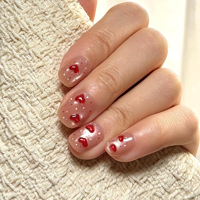 6 Packs (144 Pcs) | Reusable Press on Nails | cute nails | 6-Style Bundle | 12 Sizes | Each Style 24 Pcs | Micro Dot & Cherry