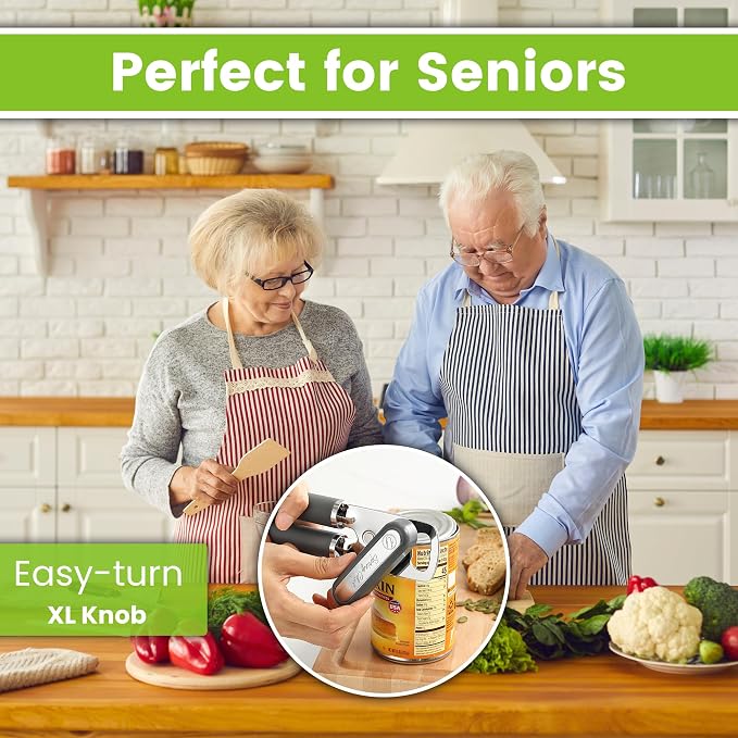 Spring Chef Stainless Steel Manual Can Opener with Soft Grip Handles, Gray | Heavy Duty Hand Can Opener for Seniors with Smooth Edge, Easy Turn, 3in1 Can Opener with Magnetic Lid Remover & Bottle Opener