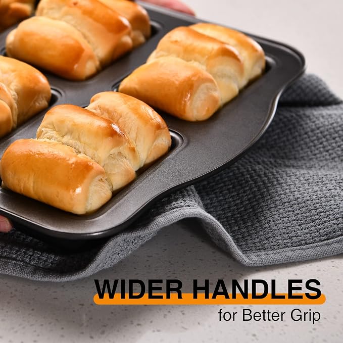 Mini Loaf Baking Pans, Nonstick Small Cornbread Pan, Tiny Banana Bread Pan, Heavy Duty Carbon Steel Brownie Tin, 8-Cavity, Dark Grey