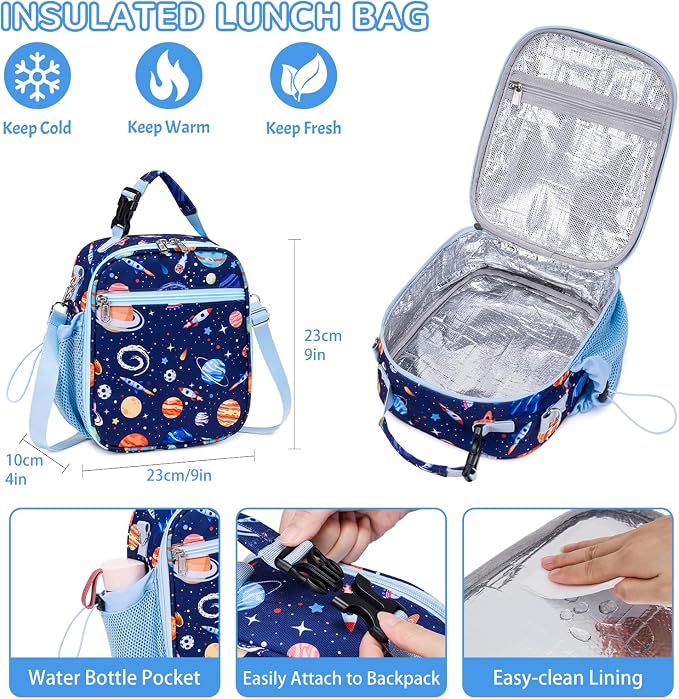 Bento Lunch Box for Kids Adult, Leakproof 3-4 Compartment Bento Box Set with Insulated Food Jar,Water Bottle, Lunch Bag, School Lunch Container for Toddler Teen Girls Boys Ages 3+(Space)