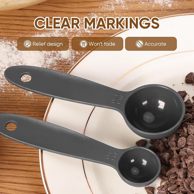 Measuring Cups and Spoons Set of 10 pcs, Nesting Measuring Set with Spout for Dry and Liquid Ingredient (Gray)