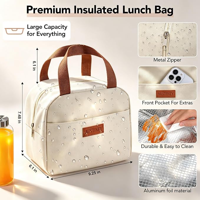Bento Lunch Box Set for Adults & Kids with Insulated Bag Khaki | Includes lunch bag, spoon, fork, sauce box,BPA-free & dishwasher safe,For adults.child, school, work, office, travel, picnic
