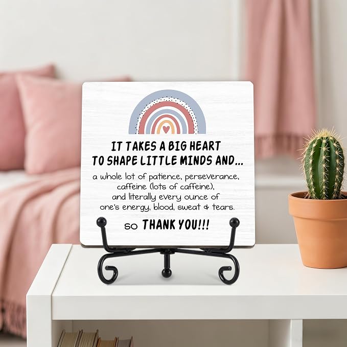 Teacher Appreciation Gifts for Women Men - | 5" Wooden Plaque Sign for Mentor Teacher Gifts | Rainbow Gift from Student Desk for Home Office Decor - A02