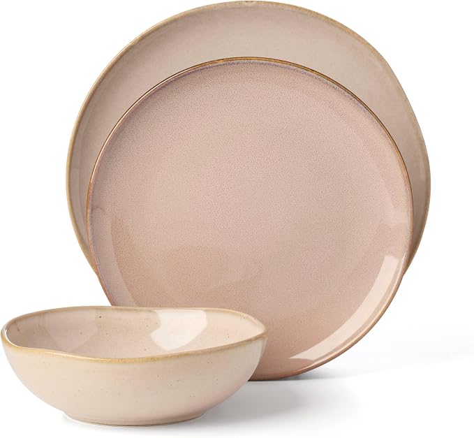 Oneida Organic Shades Clay Stoneware 12-Piece Dinnerware Set for 4 | dishwasher safe | plates and bowls sets for kitchen and dining | 10.25 inch plate, dish set, dishes | 2 inch, 28oz