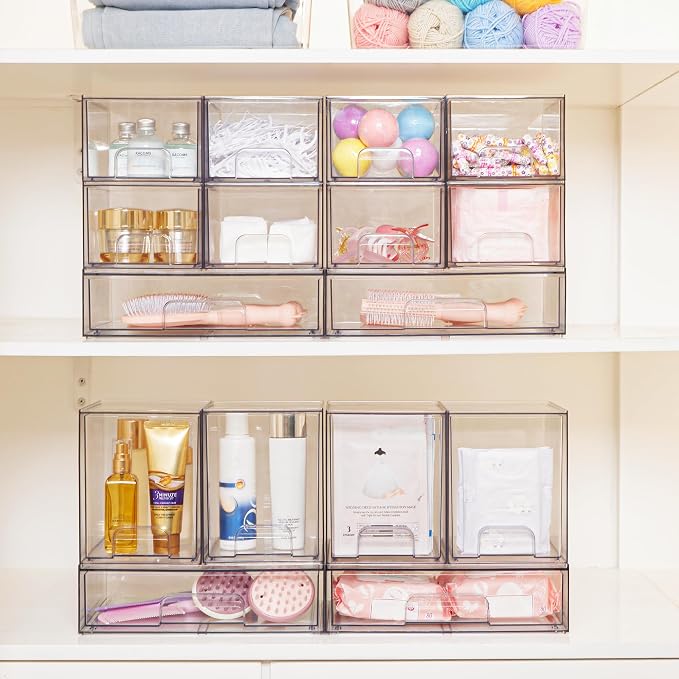 Vtopmart Clear Stackable Storage Drawers, 2 Pack Tall Plastic Organizers | Clear Pull-Out Drawers, Stackable Design for Skincare, Cosmetics, Beauty Supplies, Vanity, Bathroom, Cabinet and Countertop