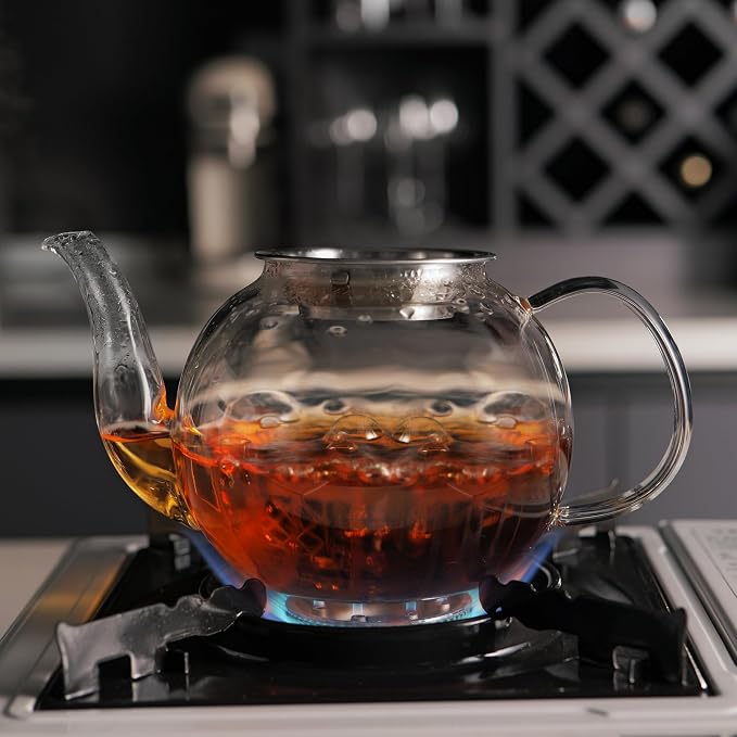 CNGLASS 40oz Glass Teapot with Removable Infuser,Clear Tea Kettle Stovetop Safe,Blooming and Loose Leaf Tea Maker Set