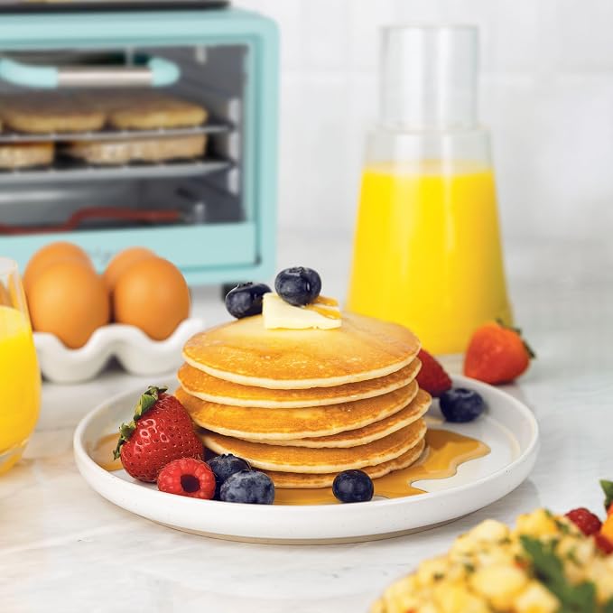Nostalgia 3-in-1 Retro Breakfast Station - Includes 5 (4 Oz) Cup Coffee Maker, Non-Stick Ceramic Griddle, and 4-Slice Toaster Oven - Built-In Timer, Reusable Coffee Filter, Space-Saving Design - Aqua