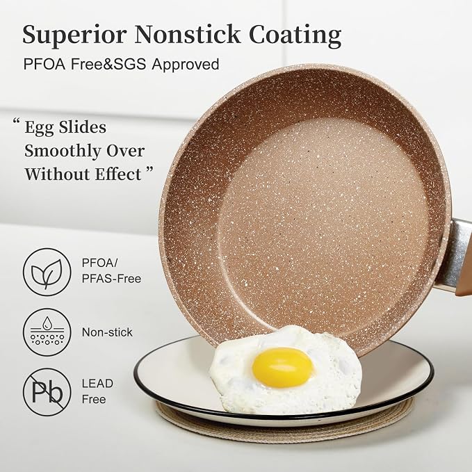 Innerwell Nonstick Ceramic Frying Pans Skillets Set 8"+9.5"+11" | No Toxic Egg Omelette Frying Pan Set, All Stove Compatible, Healthy Granite Induction Cooking Pan, PFOA & PFAS Free