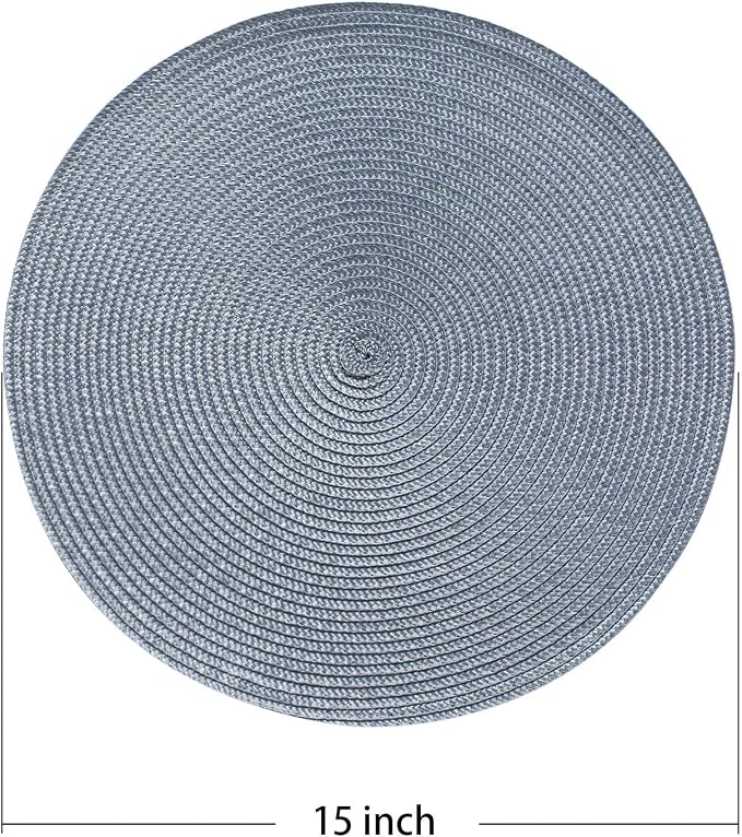 AHHFSMEI Round Placemats Set of 4 Heat Resistant Washable Non-Slip Woven Braided Table Mats for Dining Table Kitchen & Home Decor (Light Blue,4)