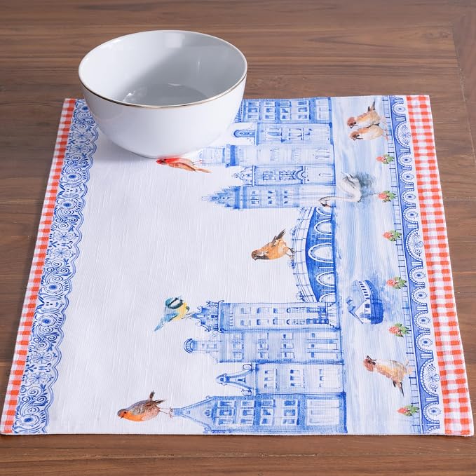 Maison d' Hermine Placemats Set of 4 Reusable 100% Cotton (13"x19") | Cloth Place Mats Washable Table Mats for Kitchen Dining Party Wedding Hotel Home Restaurant Spring Summer - Amsterdam Canals