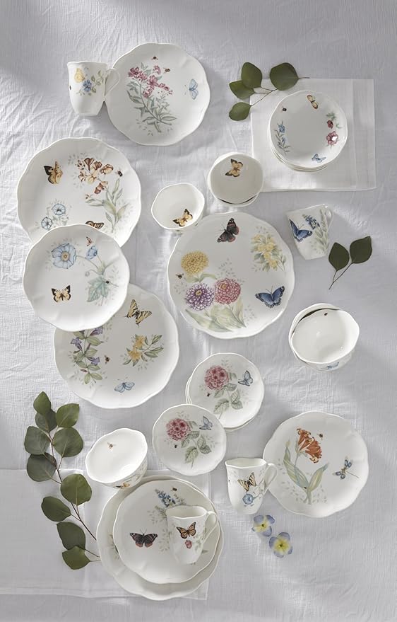 Lenox Butterfly Meadow Porcelain 28-Piece Dinnerware Set for 4 | ceramic, dishwasher safe, microwave safe | plates and bowls sets for kitchen and dining | 11 inch plate