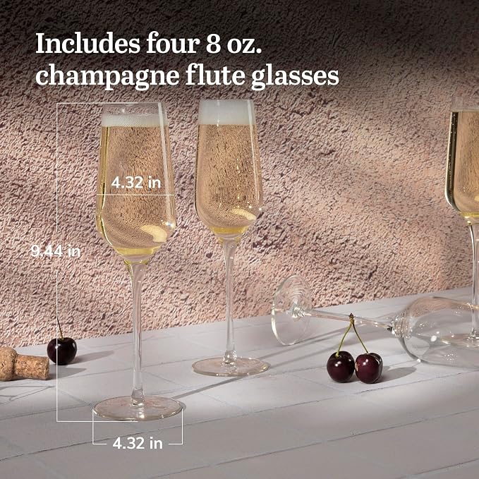 Libbey Signature Champagne Flute Glasses Set, Stylish, Dishwasher Safe Champagne Glasses Set of 4, Champagne Gift Set for Weddings and Events