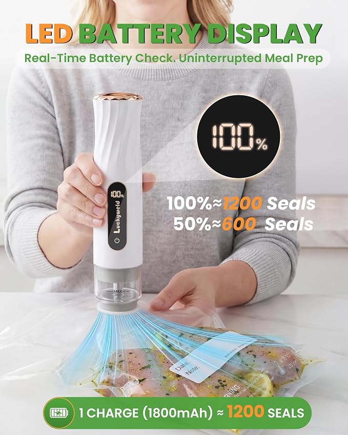 Compact Vacuum Sealer for Food: Powerful Handheld Vacuum Sealer Machine & 30 Reusable Vacuum Bags, With LED Display & Detachable Water Tank, Portable Food Sealer, Seal Meal Saver